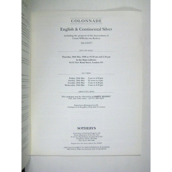 Sotheby's Auction Catalog 1996 English Continental Silver Count Wilhelm Redern - Picture 3 of 6